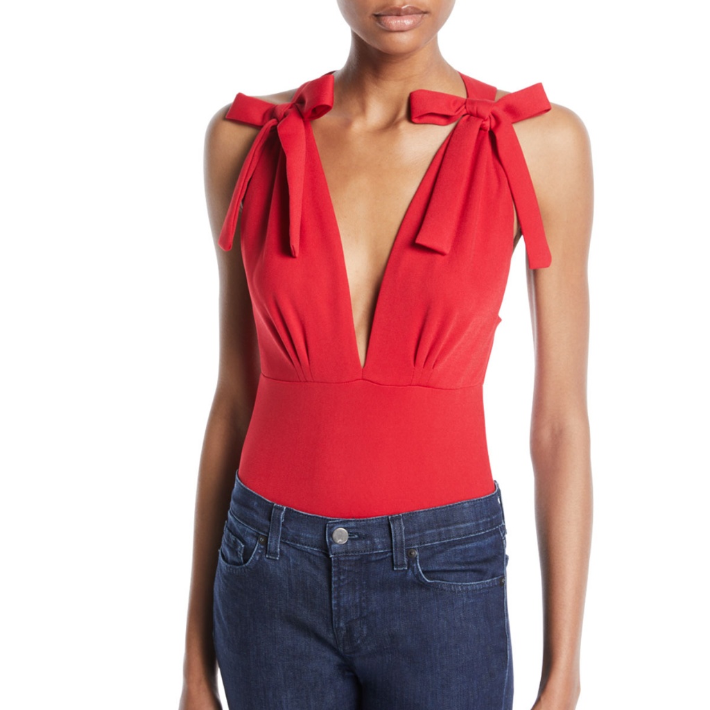 Misa Los Angeles Paolla Bow Bodysuit In Red